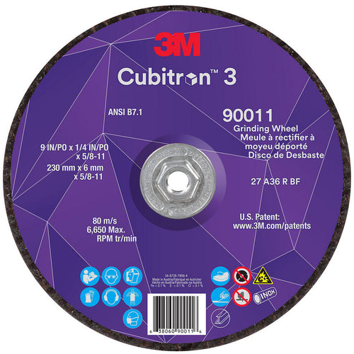 3M - Depressed-Center Wheel: Type 27, 9" Dia, 1/4" Thick, 5/8-11 Hole, Precision Shaped Ceramic | MSC Industrial Supply Co.