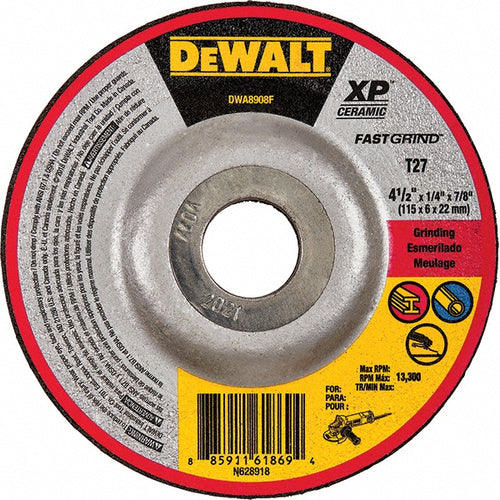 DeWALT 4-1/2" x 1/4 x 5/8-11 XP Ceramic Fast Grind Wheel - 24 Grit, Resinoid Bond, 13300 Max RPM