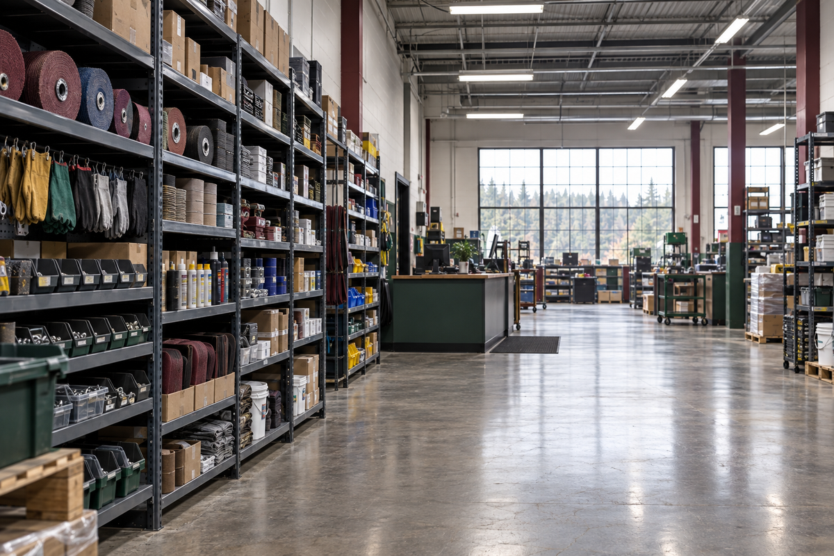 Realistic industrial supply shop left view